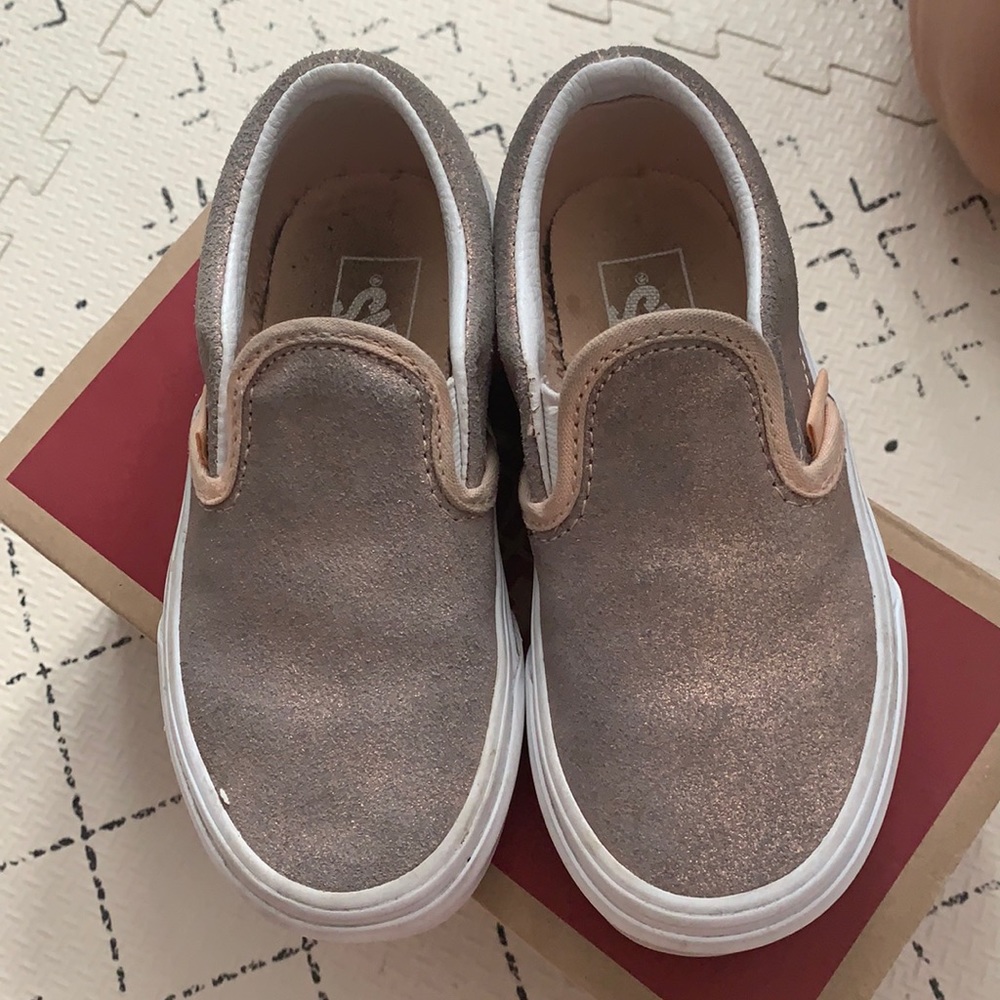 Vans Kids Slip-On Sneakers in Taupe Suede with White Soles